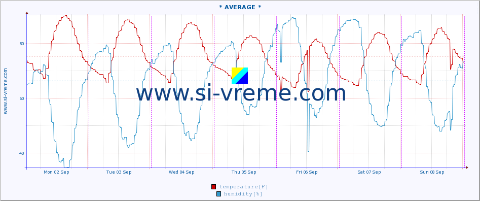  :: * AVERAGE * :: temperature | humidity | wind speed | air pressure :: last week / 30 minutes.