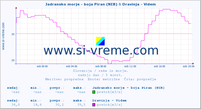 POVPREČJE :: Jadransko morje - boja Piran (NIB) & Dravinja - Videm :: temperatura | pretok | višina :: zadnji dan / 5 minut.