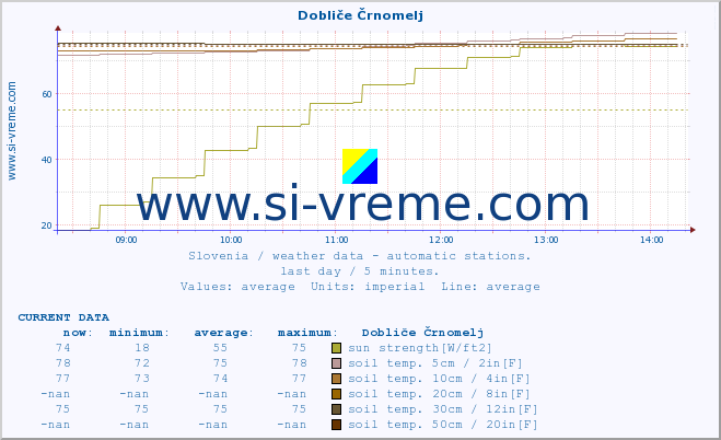  :: Dobliče Črnomelj :: air temp. | humi- dity | wind dir. | wind speed | wind gusts | air pressure | precipi- tation | sun strength | soil temp. 5cm / 2in | soil temp. 10cm / 4in | soil temp. 20cm / 8in | soil temp. 30cm / 12in | soil temp. 50cm / 20in :: last day / 5 minutes.