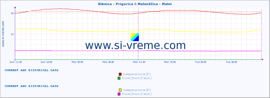  :: Ribnica - Prigorica & Malenščica - Malni :: temperature | flow | height :: last two days / 5 minutes.