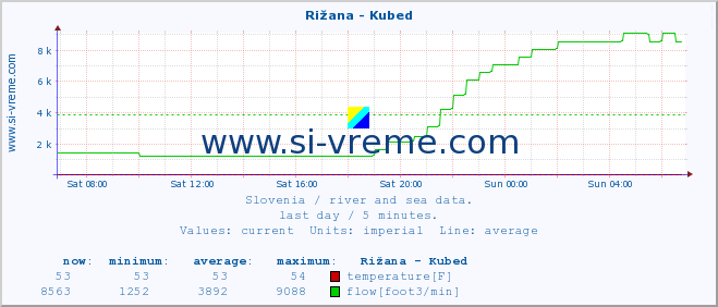  :: Rižana - Kubed :: temperature | flow | height :: last day / 5 minutes.