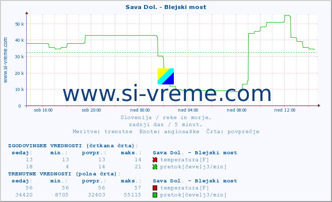 POVPREČJE :: Sava Dol. - Blejski most :: temperatura | pretok | višina :: zadnji dan / 5 minut.