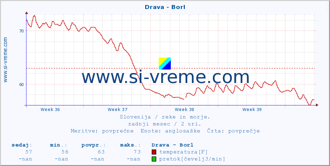 POVPREČJE :: Drava - Borl :: temperatura | pretok | višina :: zadnji mesec / 2 uri.