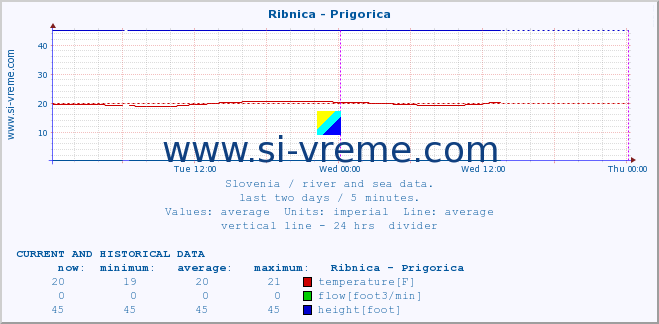  :: Ribnica - Prigorica :: temperature | flow | height :: last two days / 5 minutes.