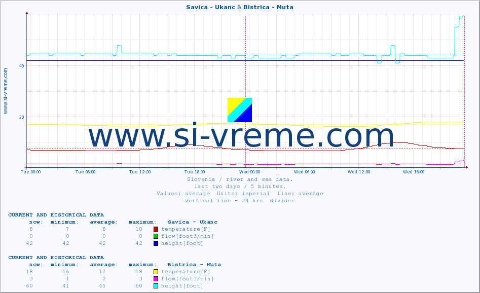  :: Savica - Ukanc & Bistrica - Muta :: temperature | flow | height :: last two days / 5 minutes.